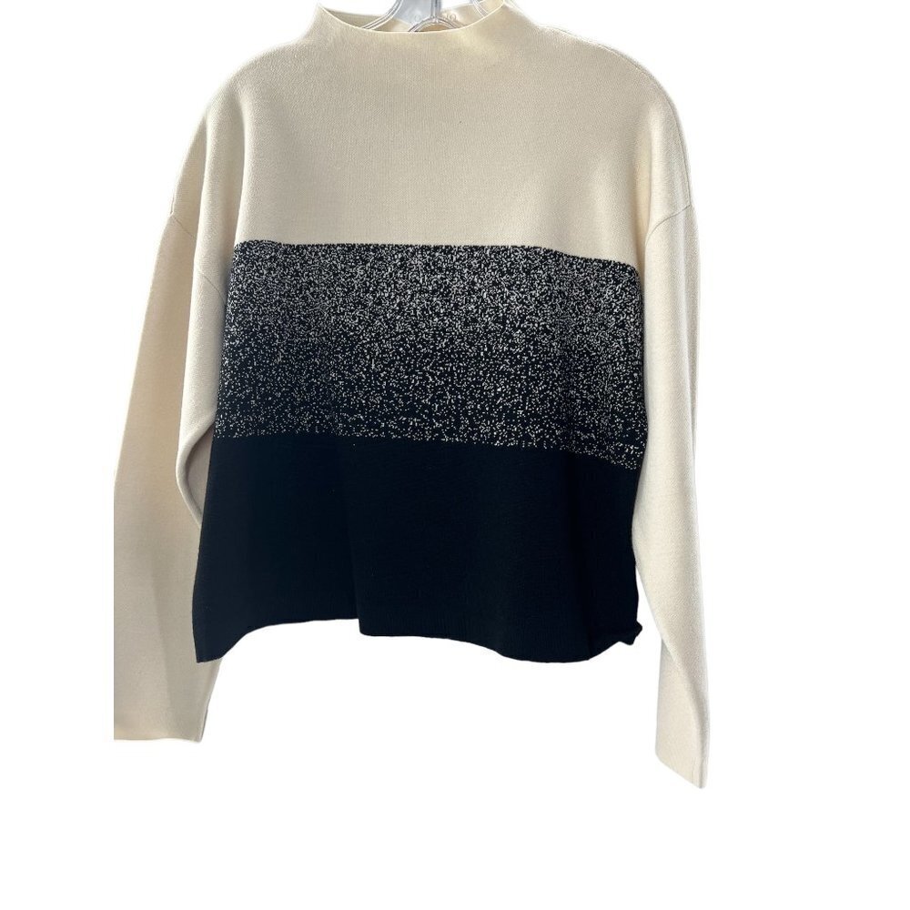 NWT Anne Klein Block Print Mock Neck Large Sweater